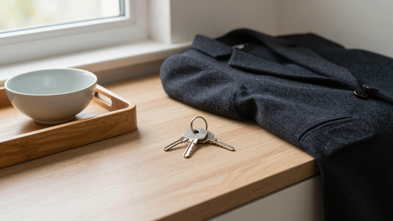 keyring on hallway table anchors a losing-keys dream setting