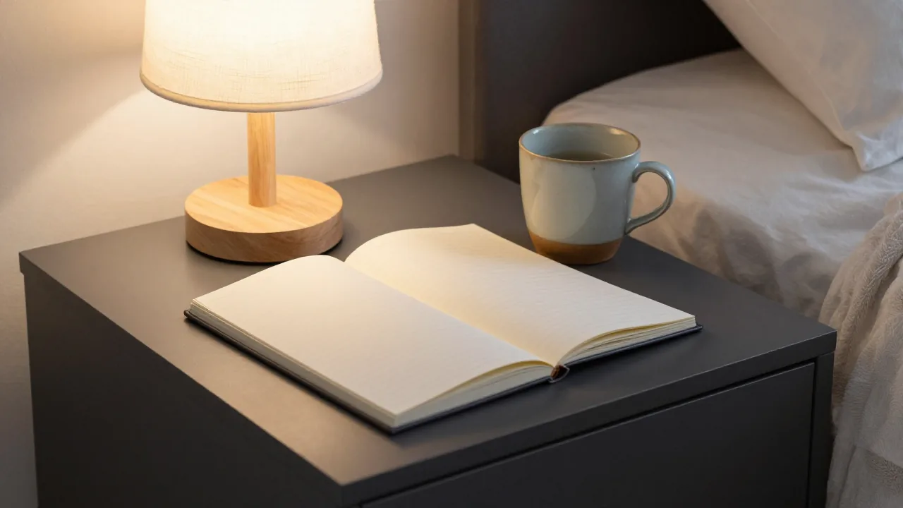 Bedside journal, lamp, and cup for recording recurring dreams